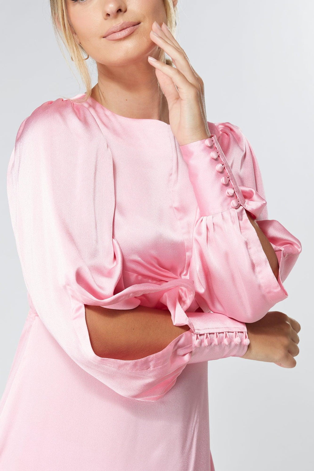 Lila Light Pink Knotted Front Crepe Maxi Dress