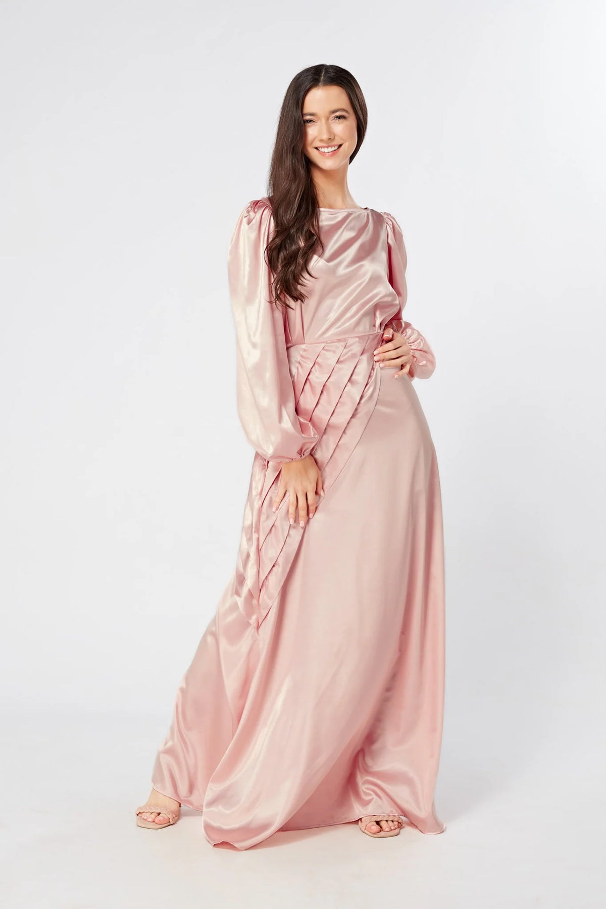 Seraphina Pink Satin Maxi Dress