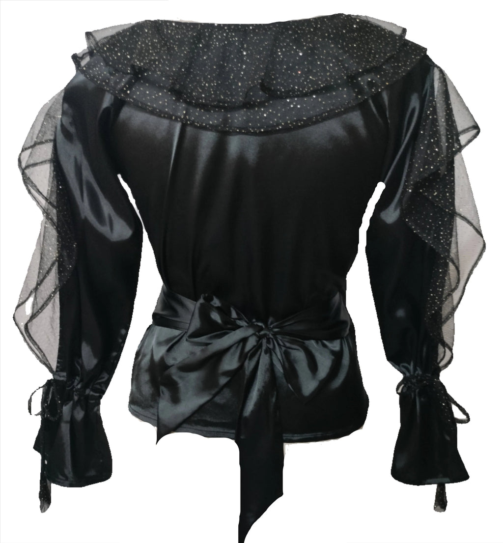 Melissa black glitter frilled top