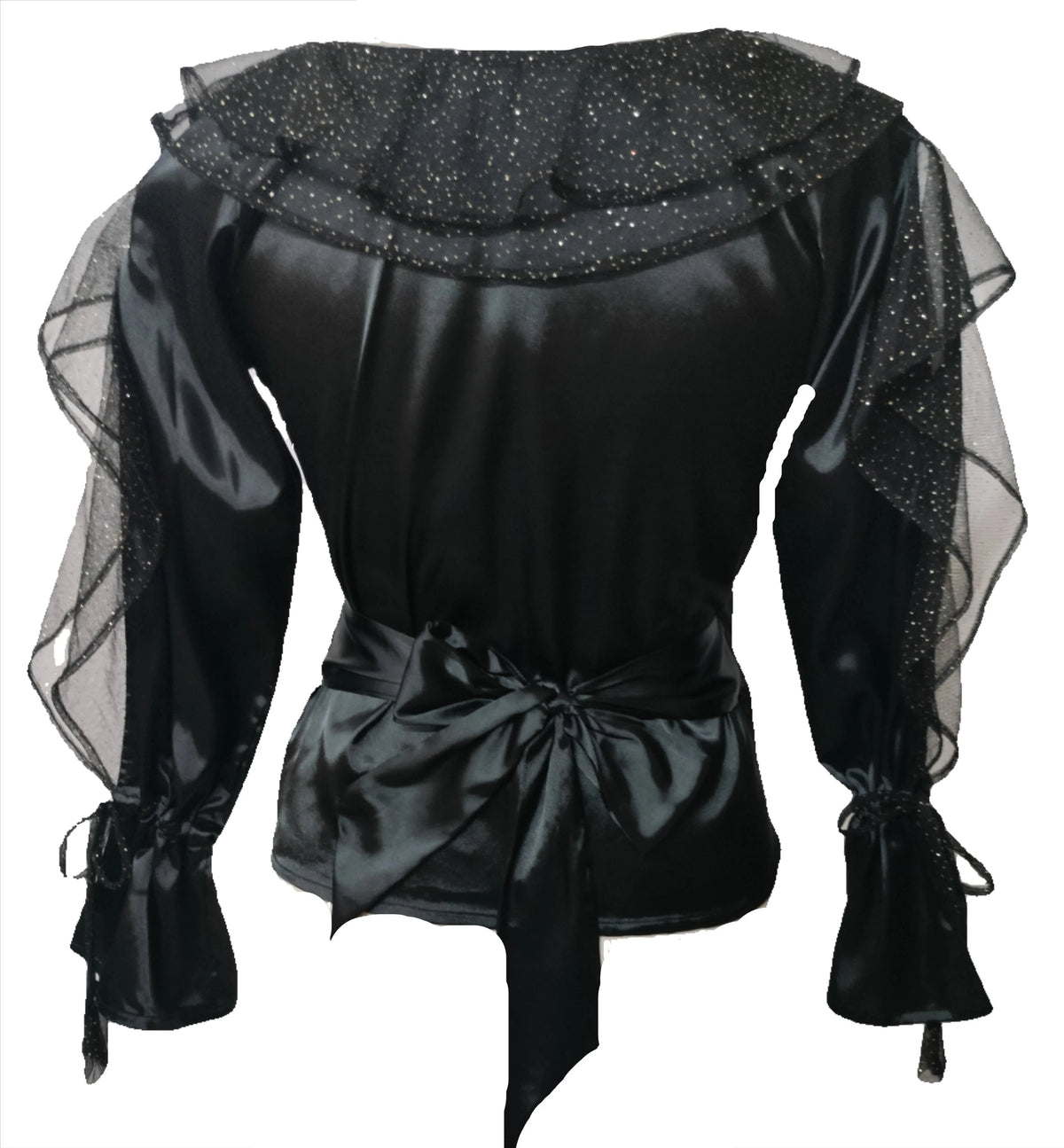Melissa black glitter frilled top