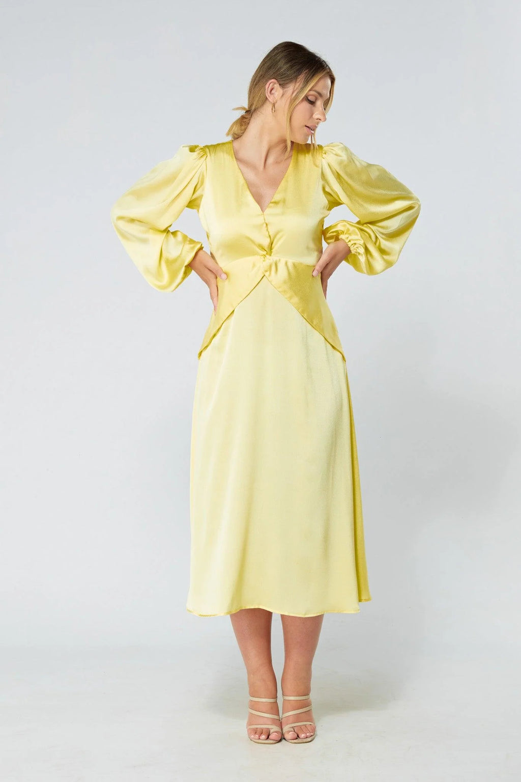 Calissa Yellow Satin Midaxi Dress