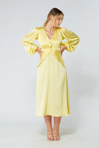 Calissa Yellow Satin Midaxi Dress