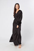 Colette Black Satin Maxi Gown with long sleeves