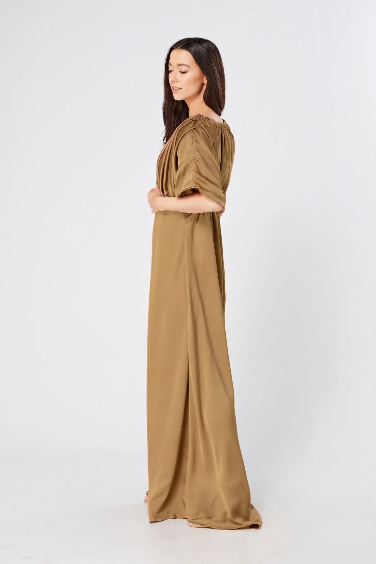 Josephine Deep Gold Satin Maxi Dress