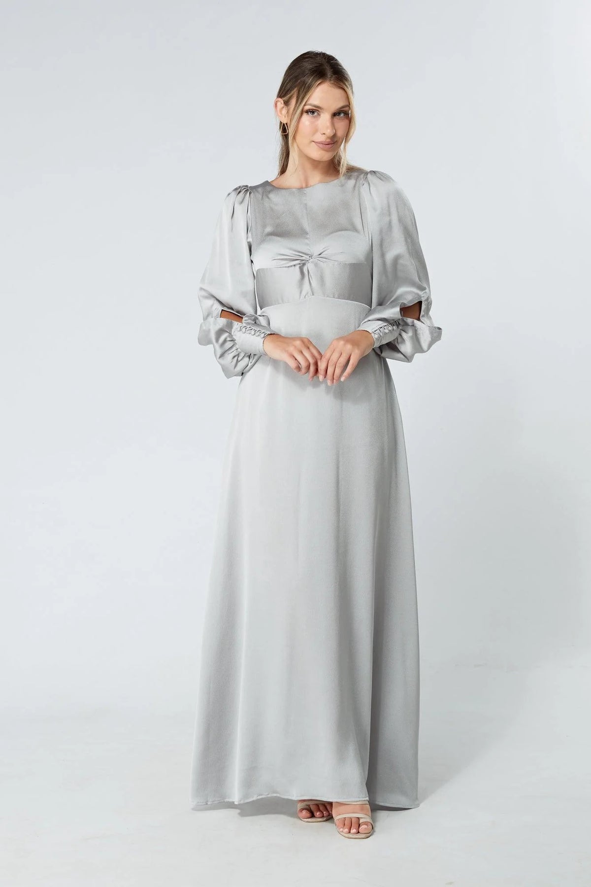Lila Silver Knotted Front Maxi Dress