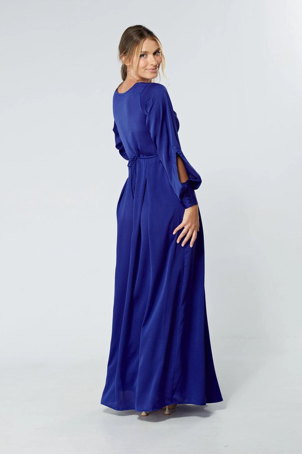 Delilah Cobalt Blue Satin Maxi Dress