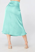 Elisa Aqua Satin Midi Skirt