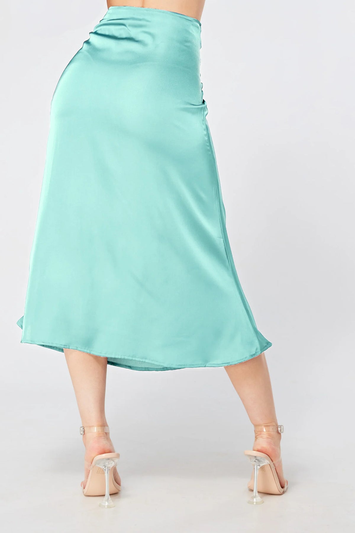 Elisa Aqua Satin Midi Skirt