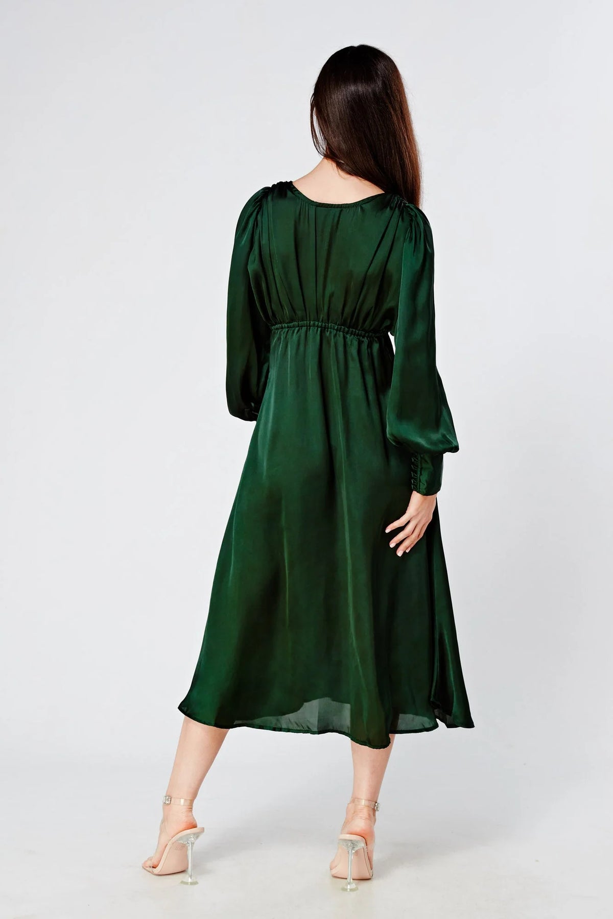 Zarina Emerald Green Satin Midi Dress