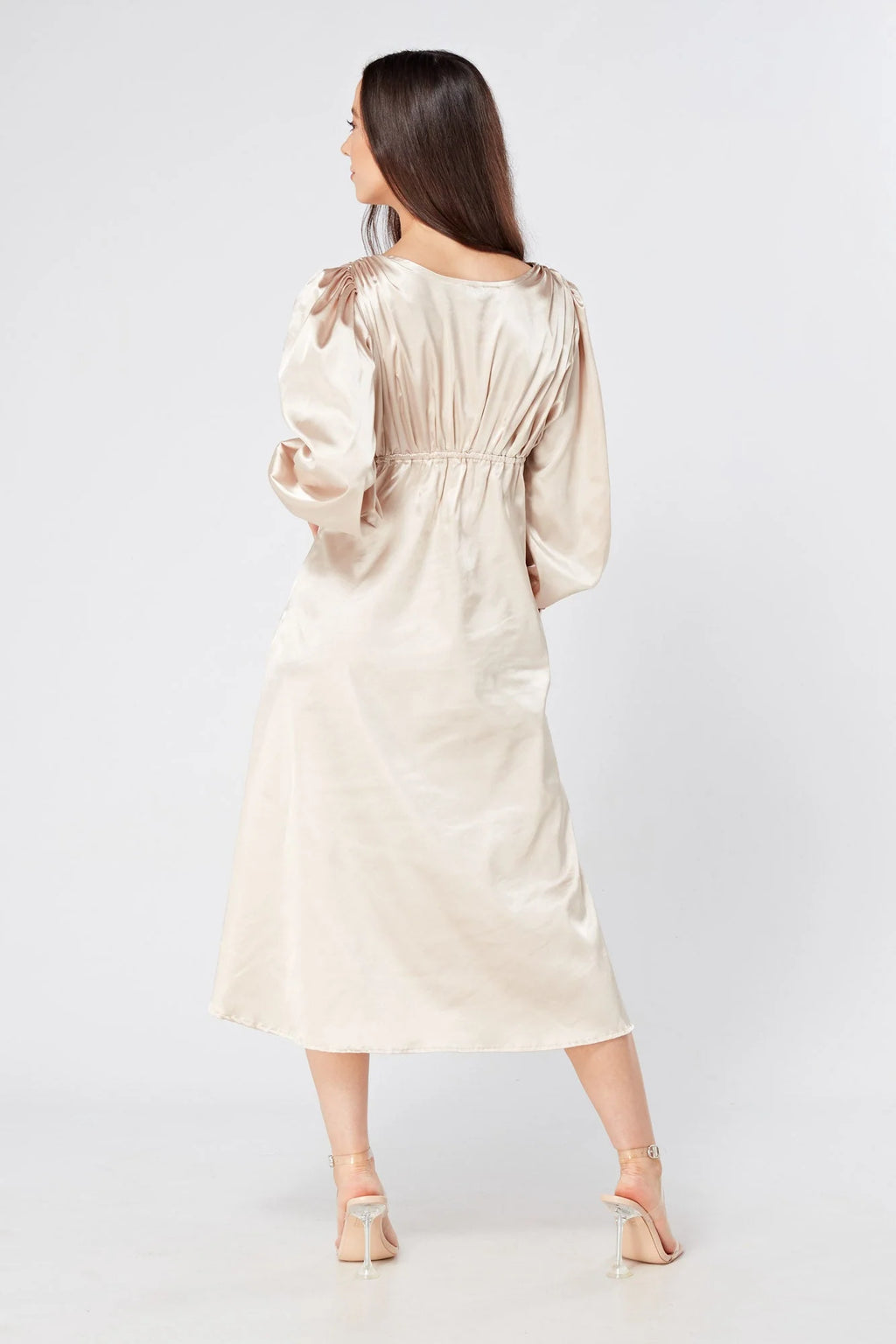 Gabriella Cream Satin Midi Dress
