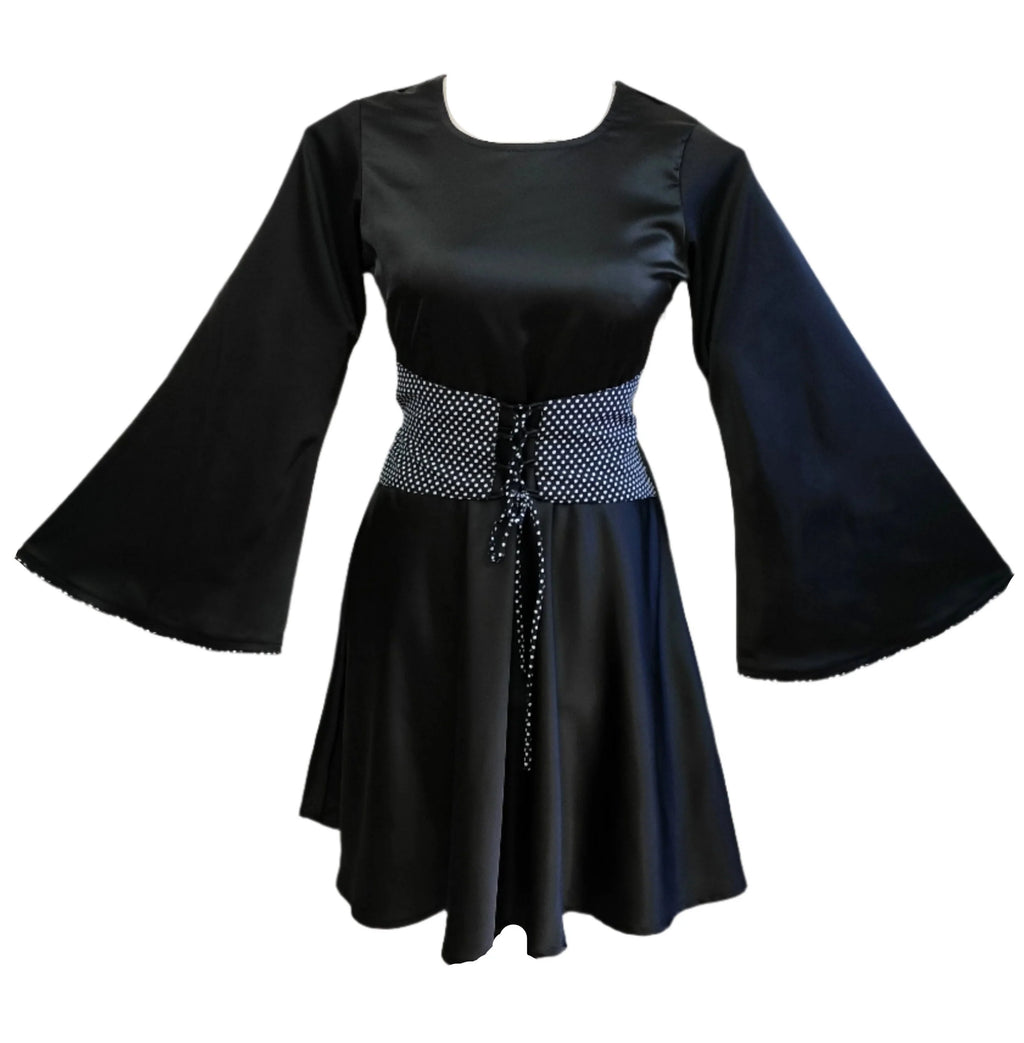 Venessa Black Satin Long Top With Drawstrings