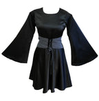 Venessa Black Satin Long Top With Drawstrings