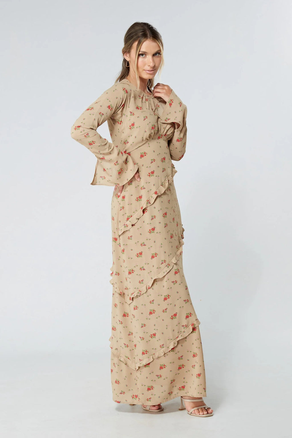 Fleur Beige Floral Maxi Dress