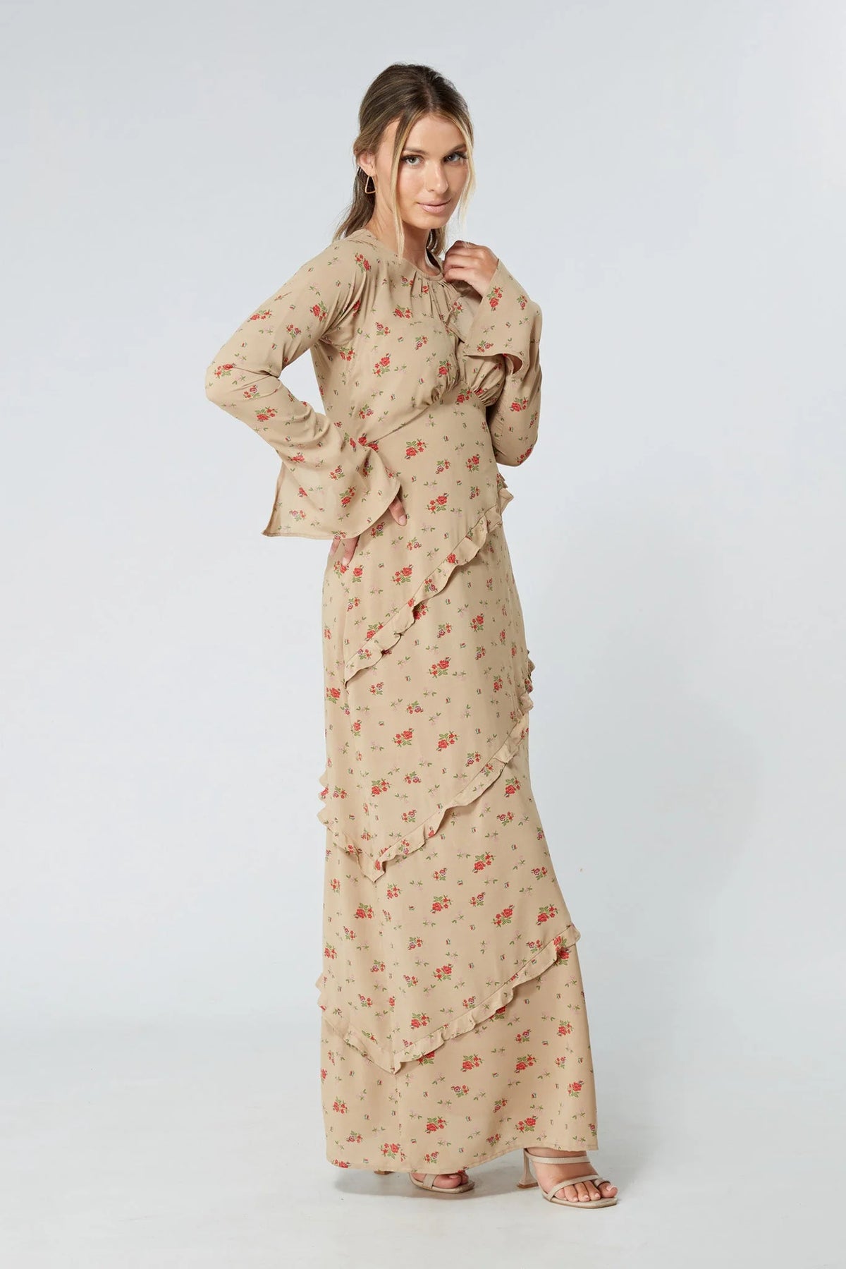 Fleur Beige Floral Maxi Dress