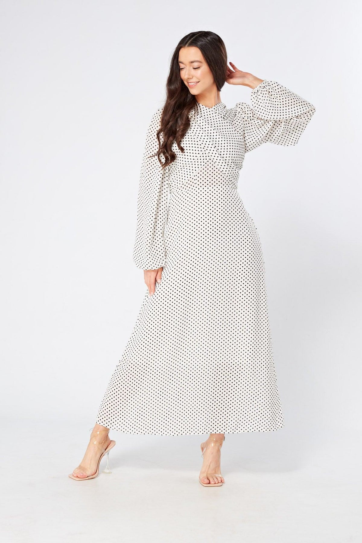 Mollie Black And White Dotted Midi Dress