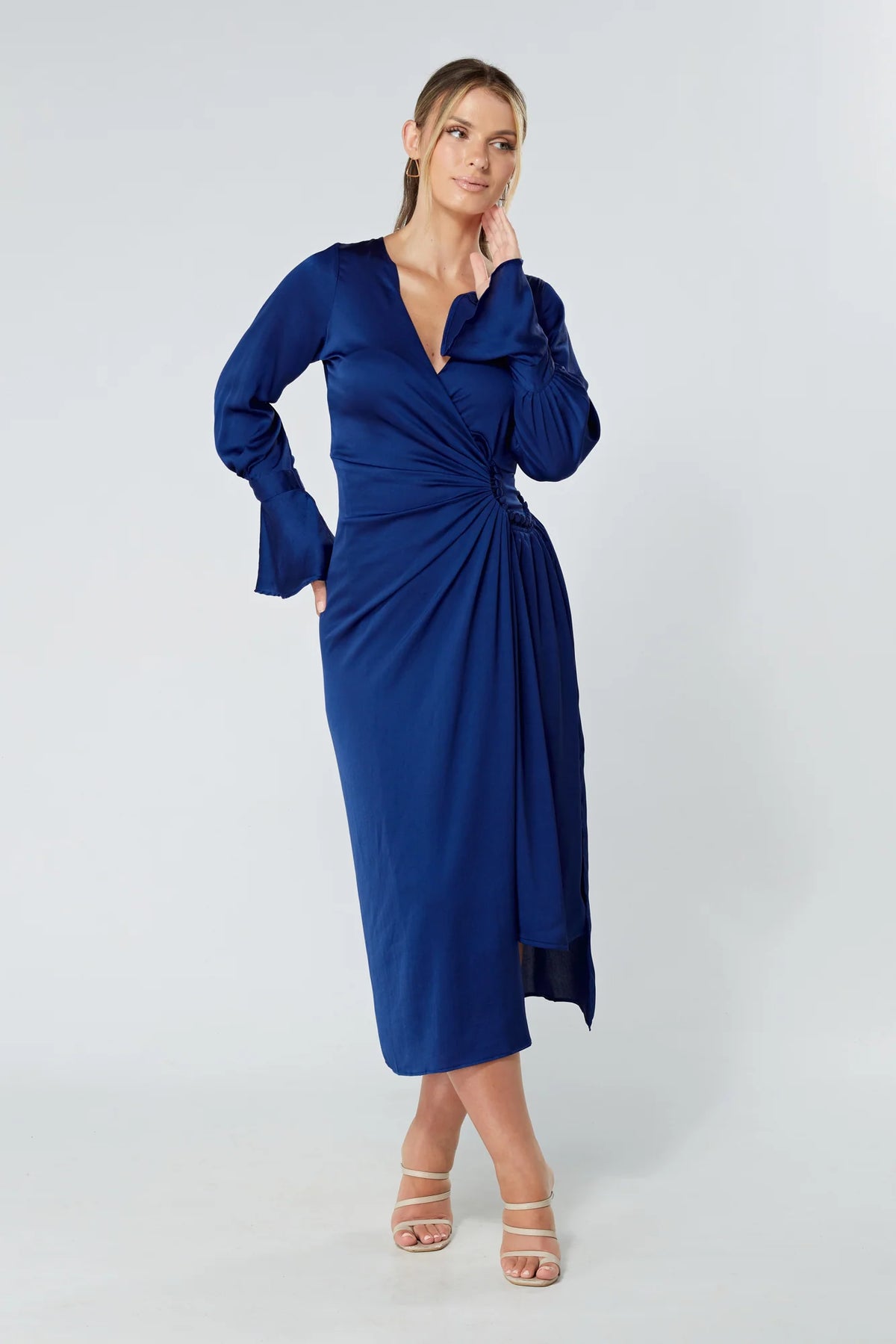 Aniya wrap midi dress with button design