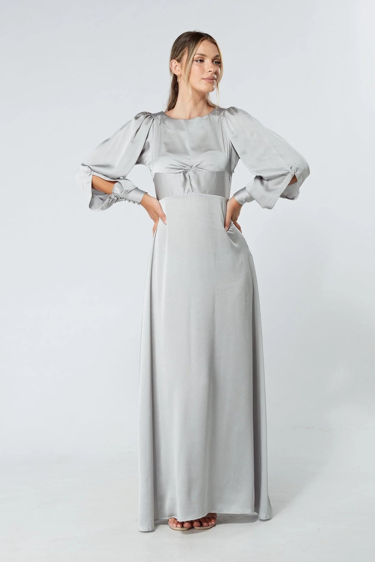 Lila Silver Knotted Front Maxi Dress
