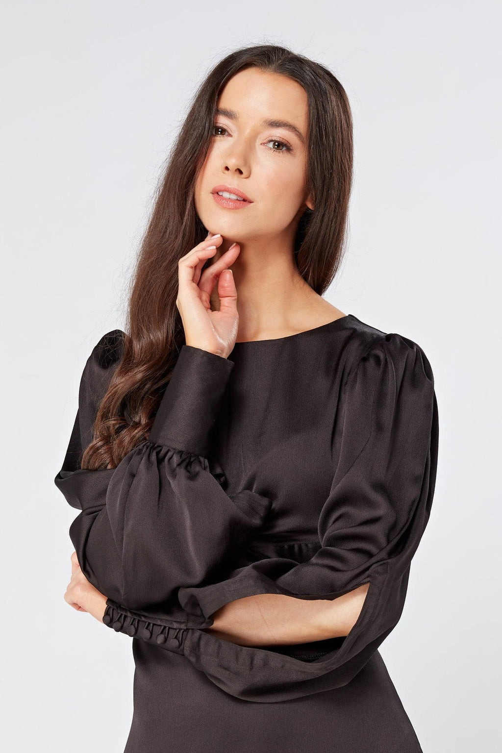 Lara Black Knotted Front Soft Crepe Maxi Dress