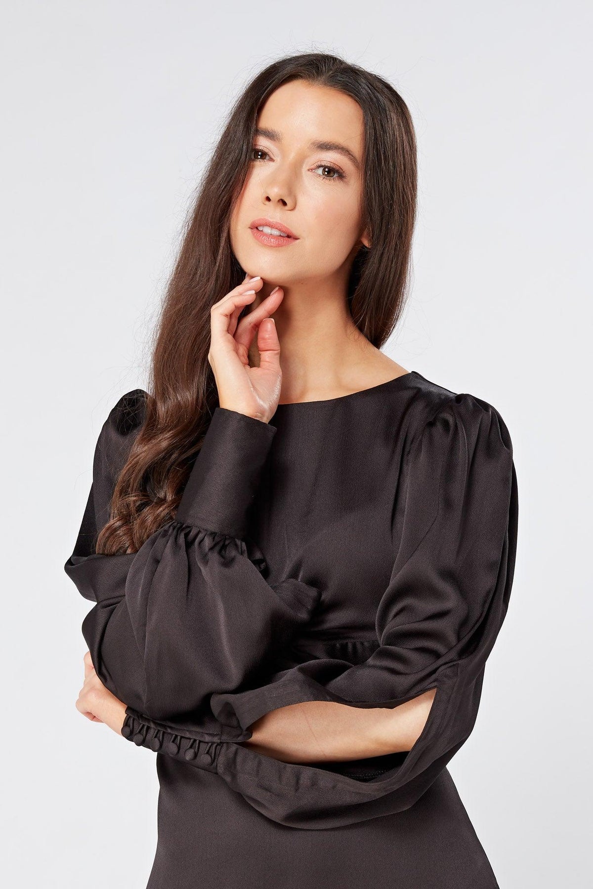 Lara Black Knotted Front Soft Crepe Maxi Dress
