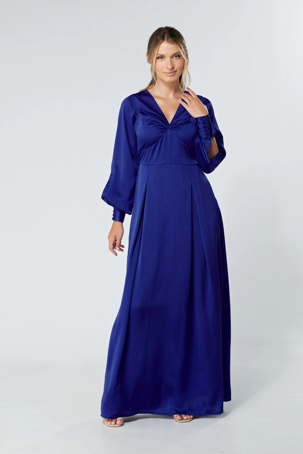 Delilah Cobalt Blue Satin Maxi Dress