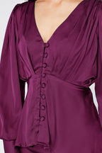 Elisa Plum Purple Crepe Satin Buttoned Blouse