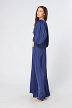 Afina Dark Blue Satin Maxi Dress