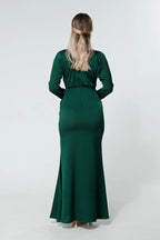 Alessandra Dark Green Satin Maxi Dress