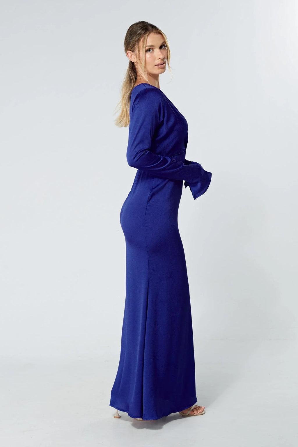 Alessandra Cobalt Blue Satin Crepe Maxi Dress