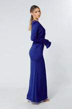 Alessandra Cobalt Blue Satin Crepe Maxi Dress