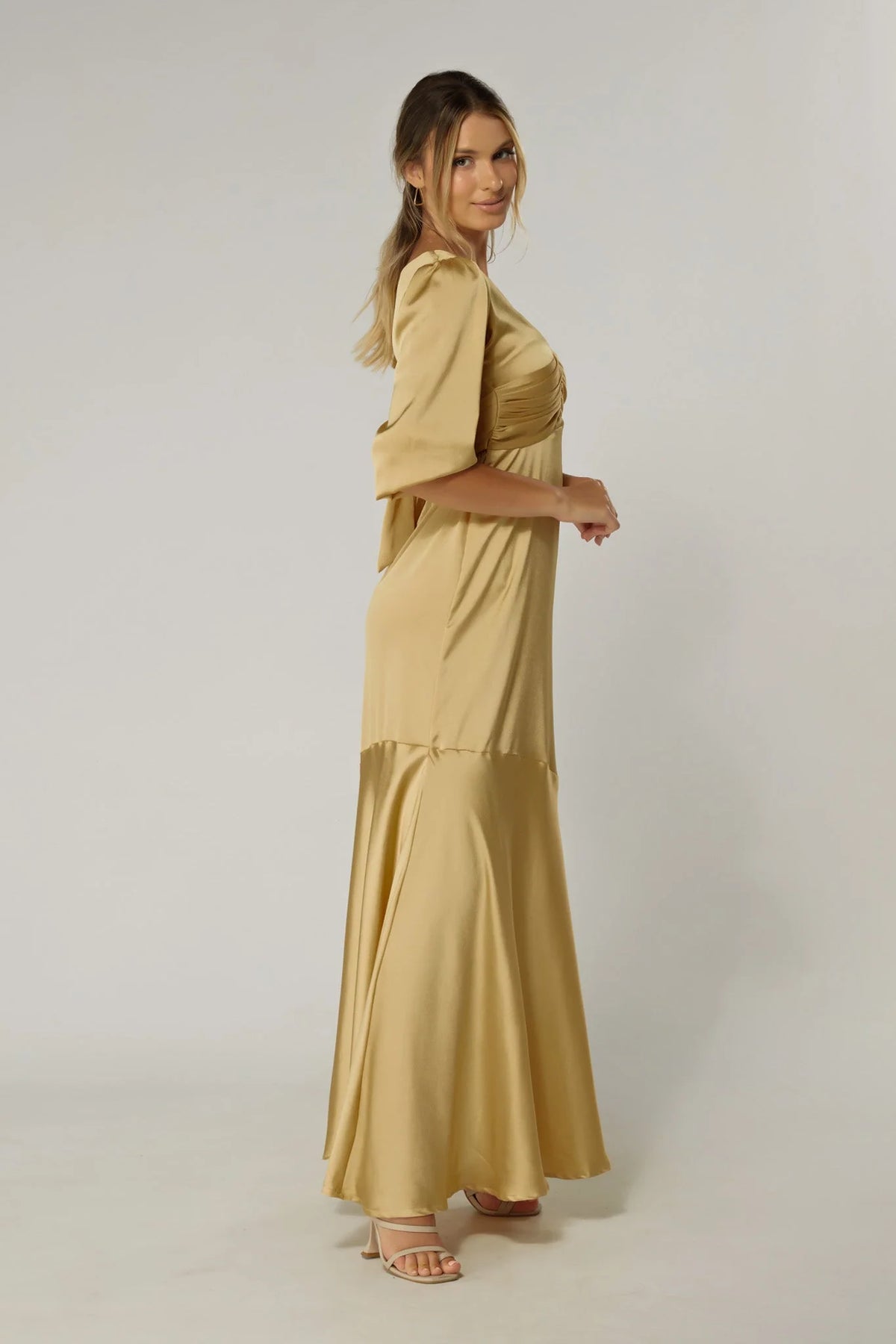 Naomi Light Gold Satin Maxi Dress