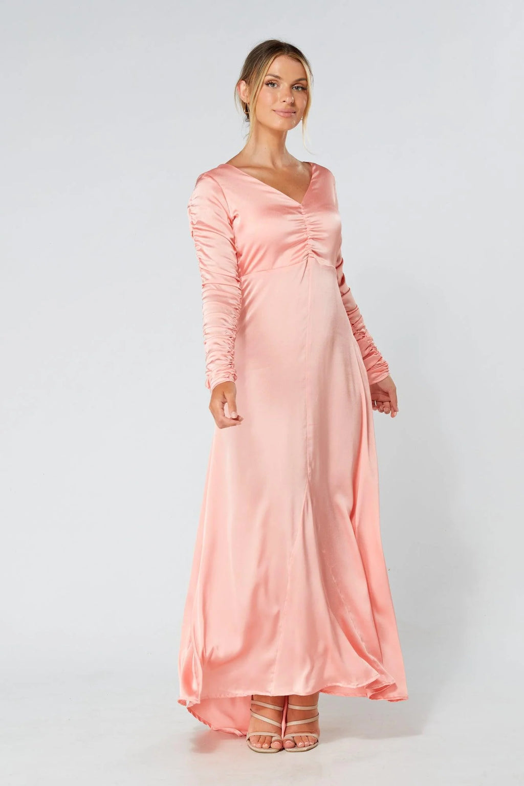 Ella Blush Nude Crepe Maxi Dress