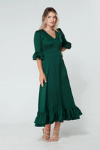 Francesca Satin Green Midaxi Dress