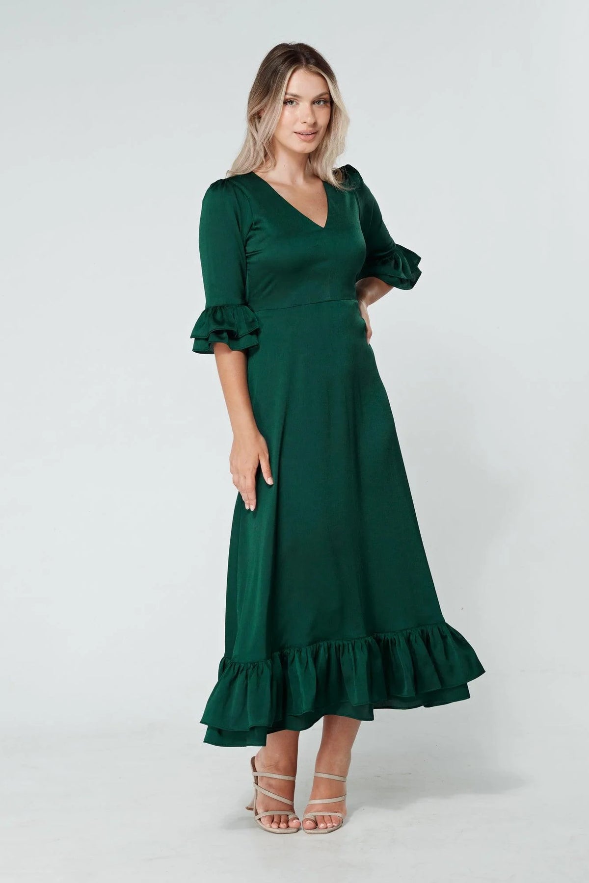 Francesca Satin Green Midaxi Dress