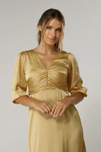 Naomi Light Gold Satin Maxi Dress