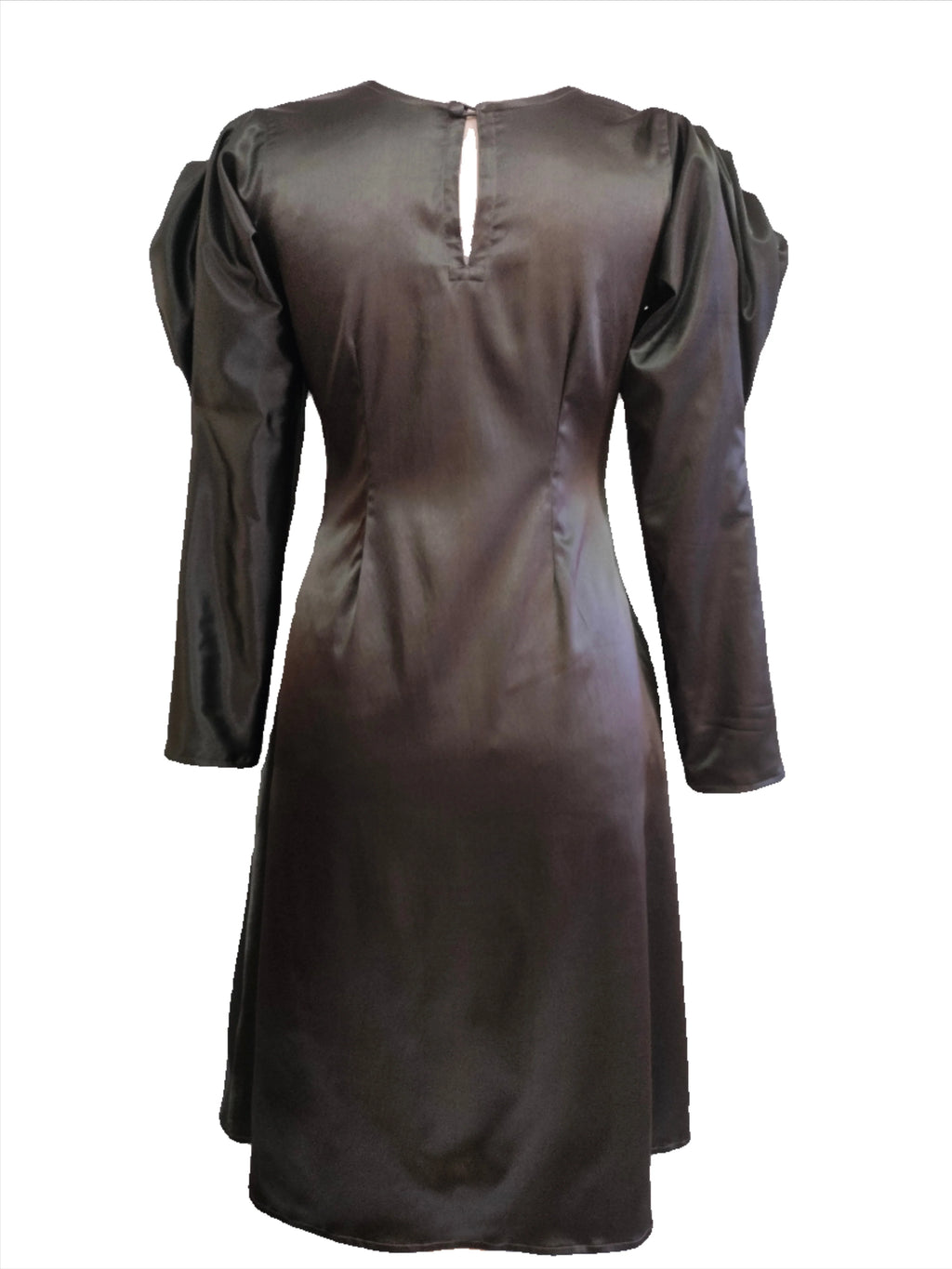 Gloria Deep Olive Satin Flower Sleeve Midi Dress