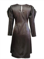 Gloria Deep Olive Satin Flower Sleeve Midi Dress