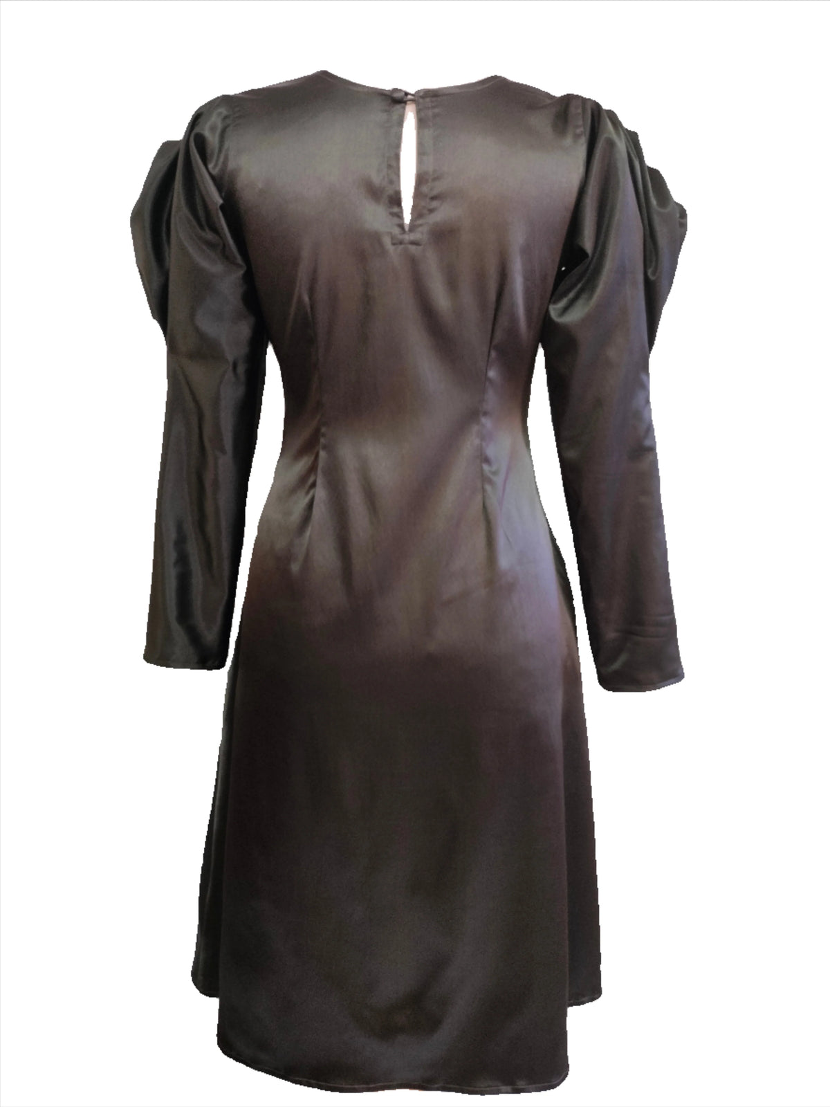 Gloria Deep Olive Satin Flower Sleeve Midi Dress