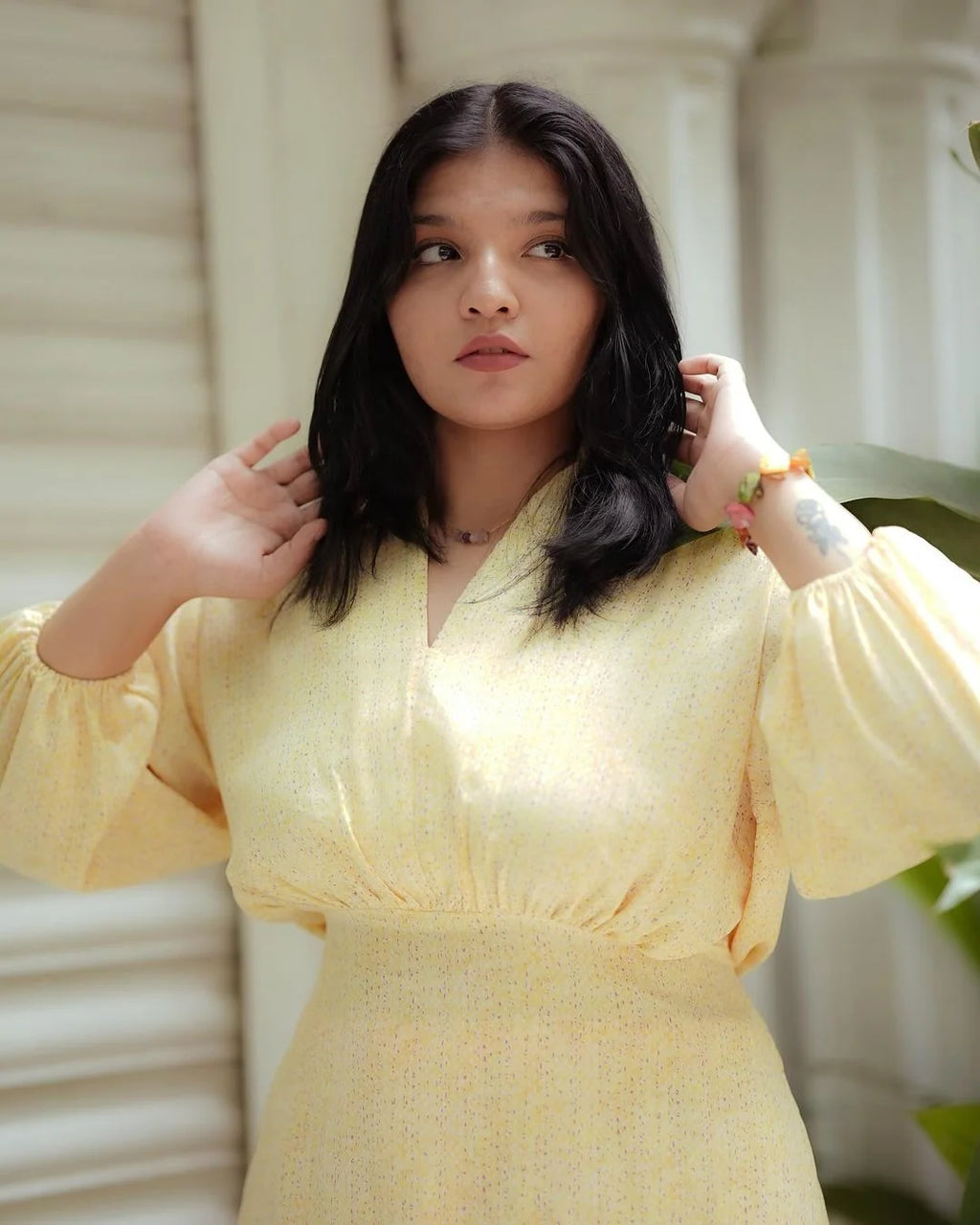 Fiona yellow midi dress