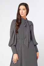 Lilia High Neck Pussybow Black And White Maxi Dress
