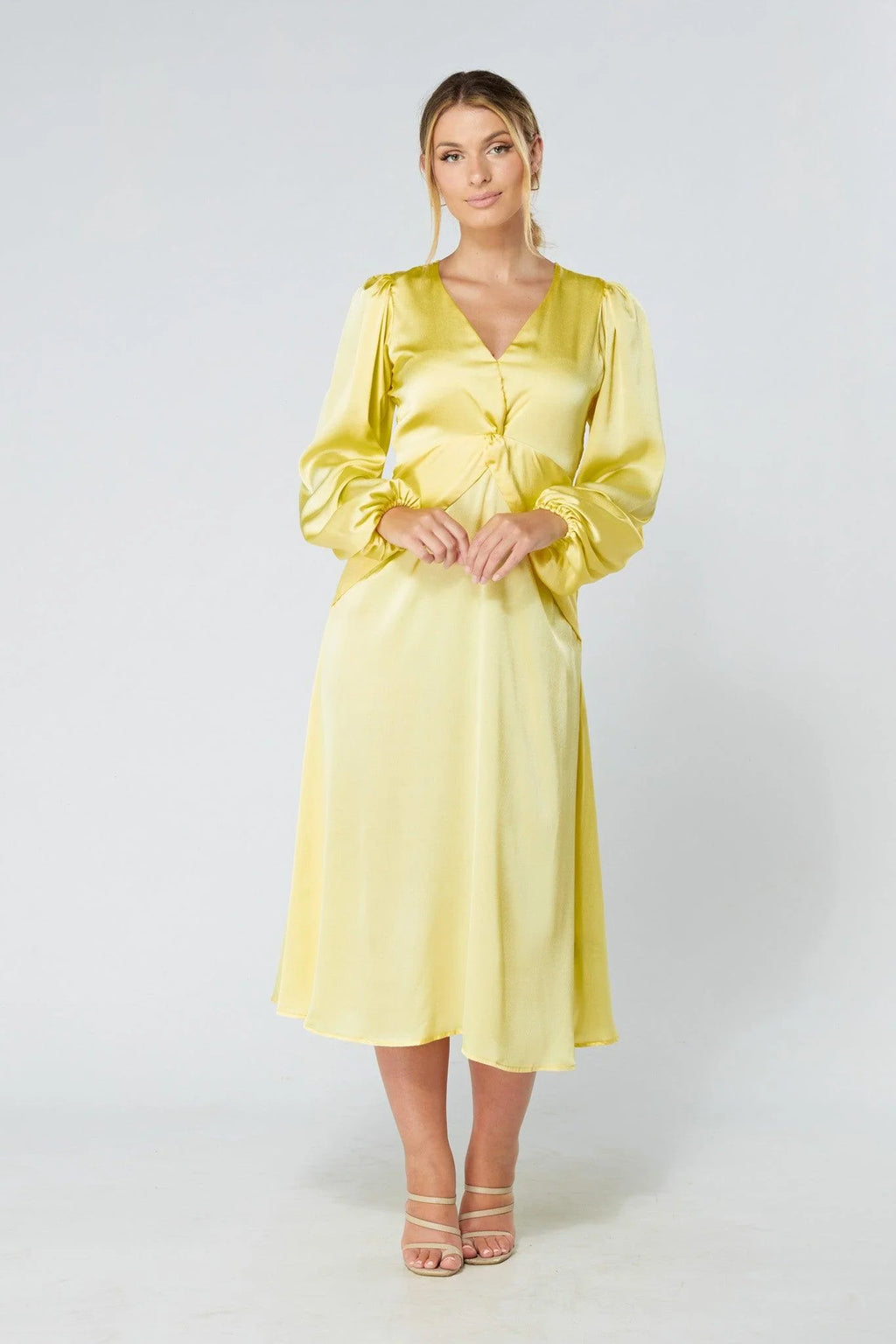 Calissa Yellow Satin Midaxi Dress