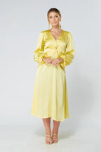 Calissa Yellow Satin Midaxi Dress