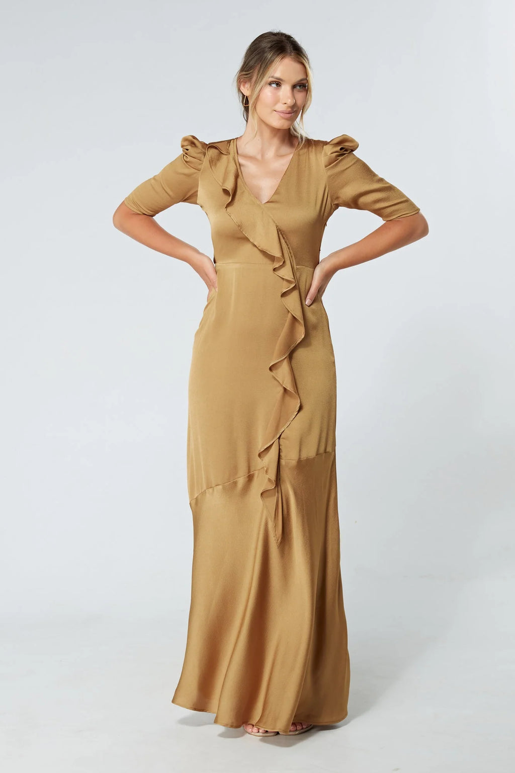 Daisy Dark Gold Crepe Maxi Dress