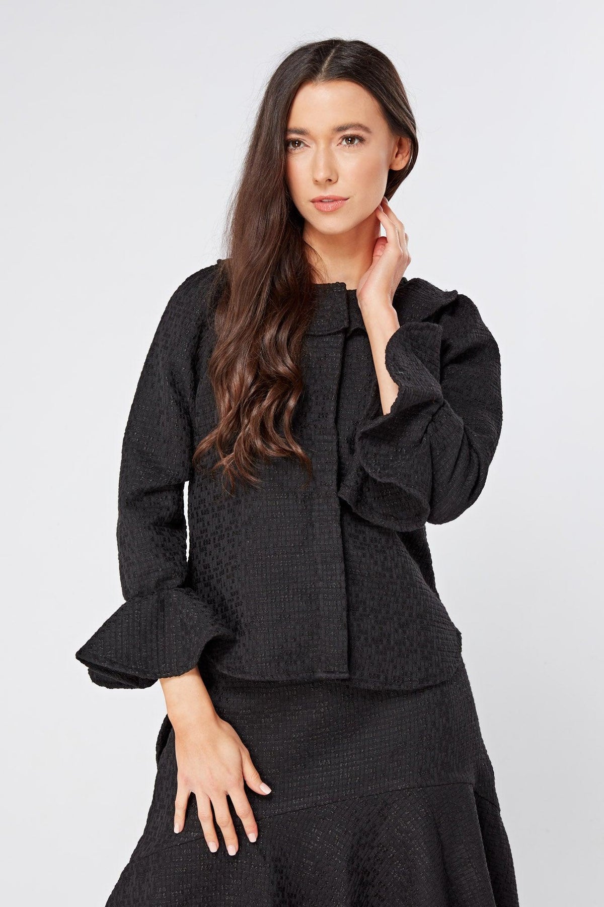 Arabella Black Top With Oversized Collar