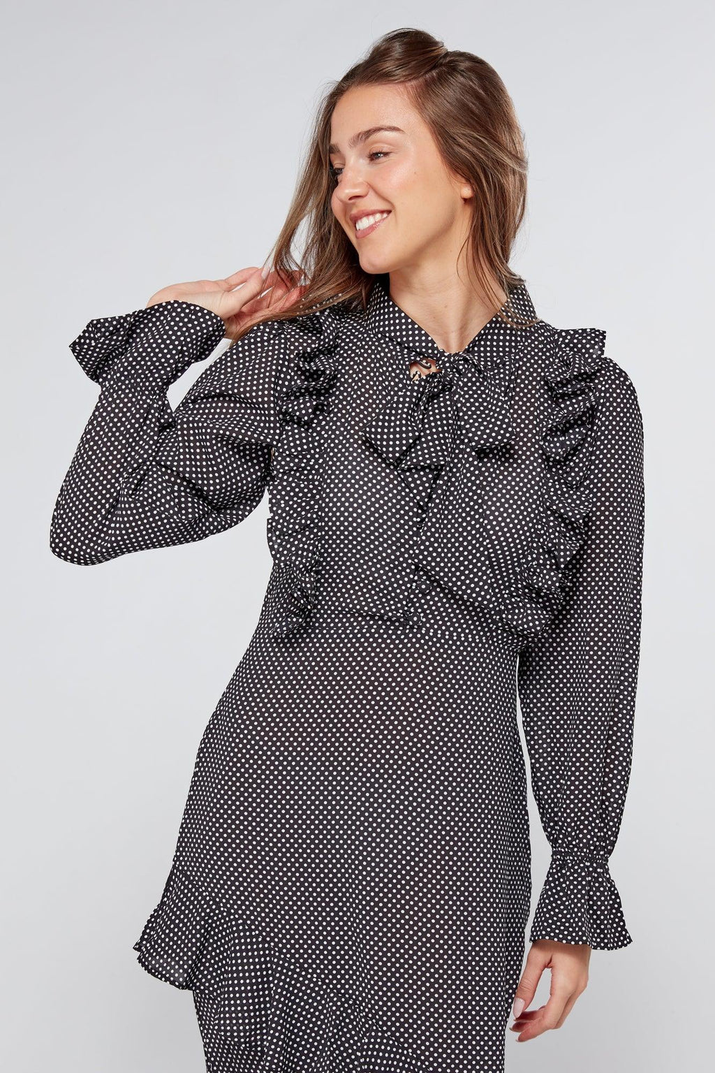 Anais Black And White Dotted Maxi Dress
