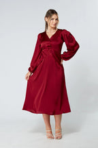 Calissa Deep Red Satin Midaxi Dress