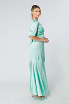 Naomi Aqua Satin Maxi Dress