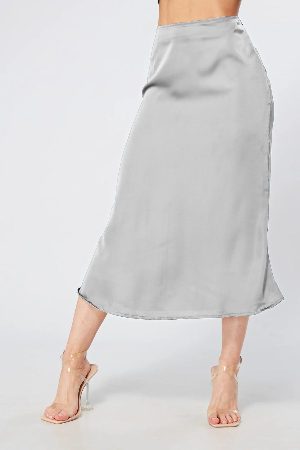 Elisa Silver Satin Midi Skirt