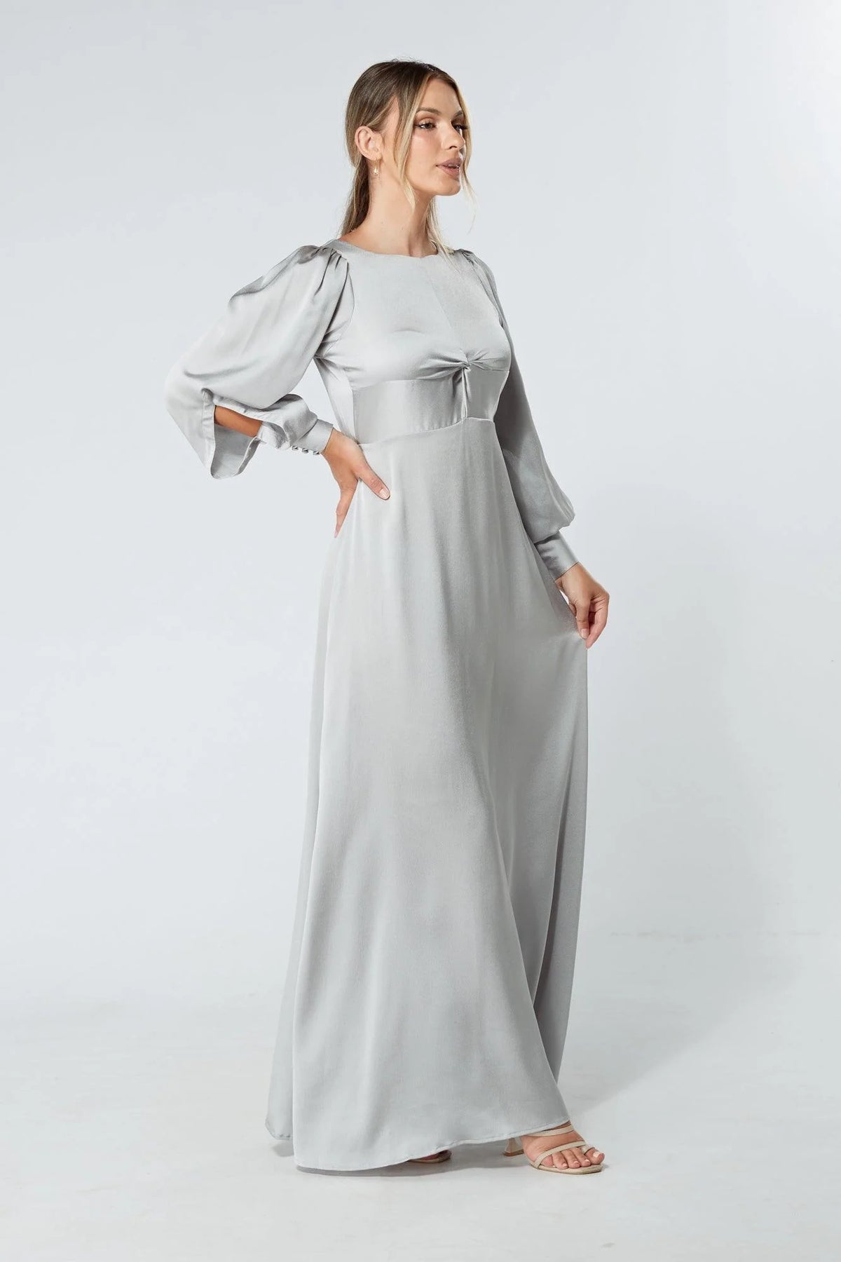 Lila Silver Knotted Front Maxi Dress