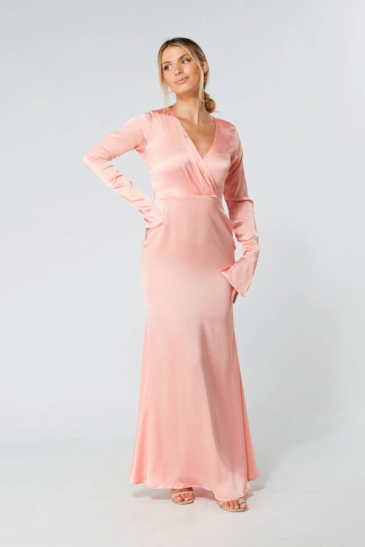 Alessandra Blush Satin Crepe Maxi Dress
