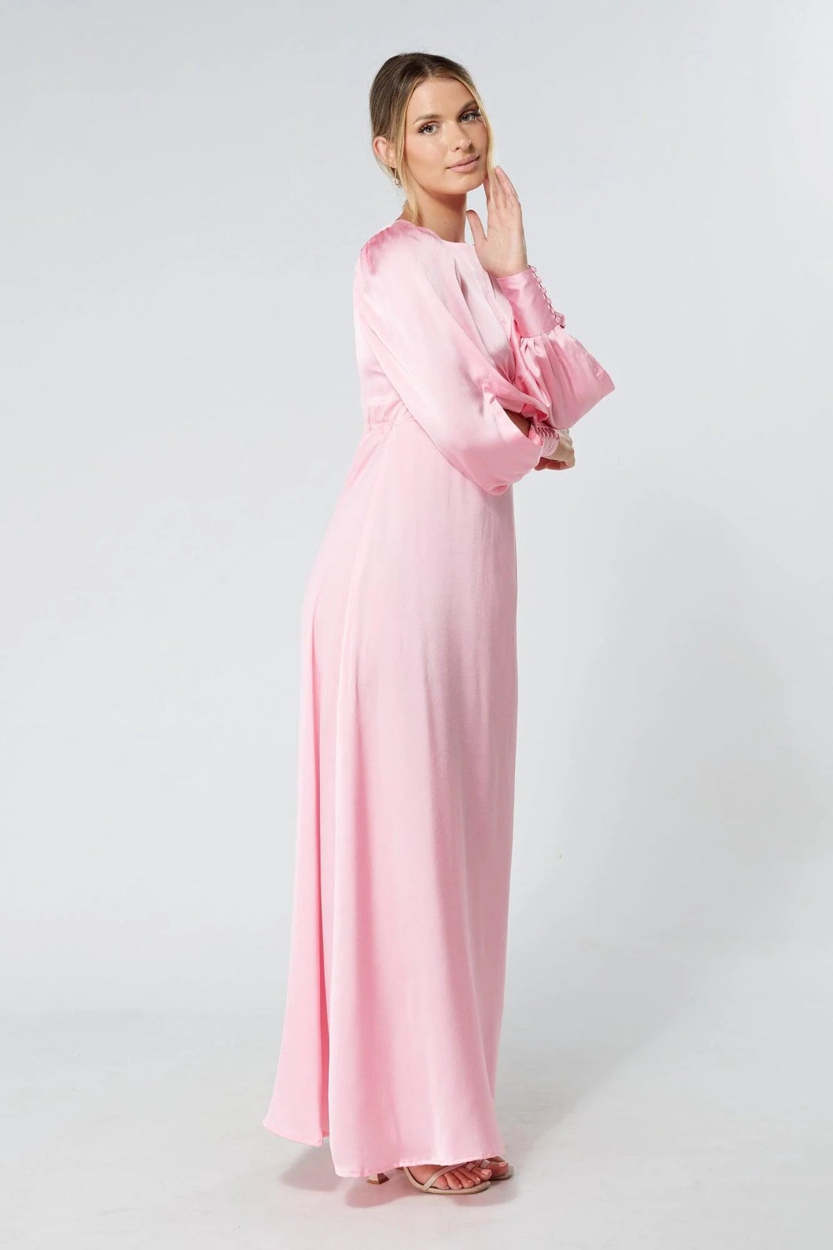 Lila Light Pink Knotted Front Crepe Maxi Dress